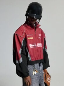 NEON BLANC Giacca con collo alto, a maniche lunghe, con chiusura lampo, rossa e nera, tessuta a mano, giacca da baseball leggera con grafica di moda, in stile rappera, per amici, mariti, regali per il fidanzato
