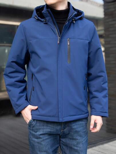 Manfinity Fitness 男士纯色连帽拉链长袖运动棉夹克，冬季