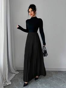 Elenzga Vestido sólido de uso diario, simple y elegante para mujer, atuendo de invierno