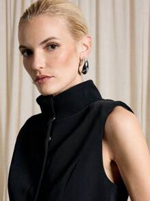 AiiRZ High Neck Sleeveless Blazer And Wide Leg Trouser Suit - Black - View 4