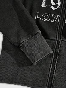 ROMWE MEN Street Life 男士修身拉鍊立領運動衫，休閒時尚，適合日常穿著 - 黑色 - 查看 4