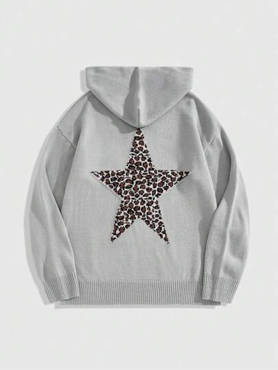 Street Life رجالي بقلنسوة طباعة نمر نجمي بأكمام طويلة كاجوال مناسبة للارتداء اليومي