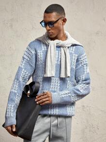 AKNOTIC Business Casual Men's Loose Fit Plaid Pattern Knitted Open Front Cardigan, Suitable For Autumn & Winter
