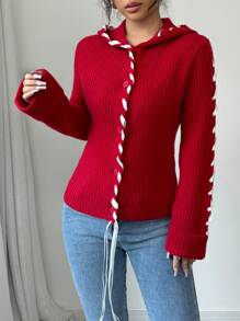 Chiquease Cárdigan con capucha con cordón, de manga larga, informal, para otoño/invierno, ropa de Año Nuevo