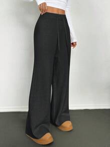 SHEIN EZwear Pantalones rectos sueltos con corbata a la cintura para mujer, grises, para otoño/invierno
