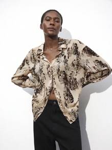 Maija 秋冬动物印花图案长袖衬衫，适合日常和工作穿着、节日 - 棕色 - 查看 1