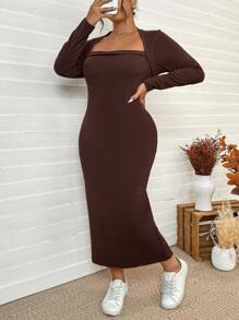 Calvaya Vestido largo de mujer talla grande de terciopelo cálido y elegante con escote en V, sexy, para Navidad