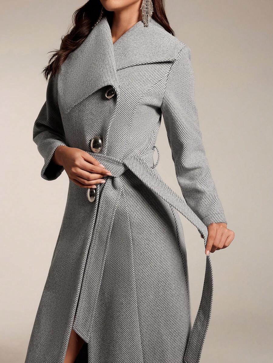 Modelyn 女士前扣长袖系腰长开衫，休闲日常穿着