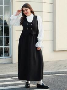 SHEIN MOD Plus Size 2Pcs Set Elegant Black Vintage Long Dress