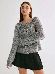 Enchnt Women's Casual Blended Fringe Trim Cardigan, Autumn/Winter