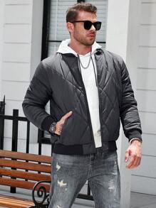 Manfinity Homme Plus Size Men's Solid Color Pocket Zipper Winter Padded Padded Coat