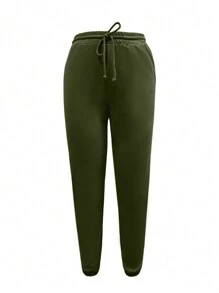 INAWLY Women's Casual Drawstring Sweatpants, Solid Color Minimalist Design, For Everyday Wear Graduation,Back To School Outfits,Graduation,Teacher Outfits For Women,Back To School - Army Green - View 3