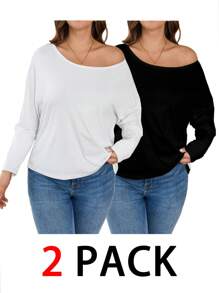 SHEIN Essnce Top de mujer talla grande, 2 piezas, top de hombro asimétrico, top exterior, ropa de primavera para mujer, concierto de mujer