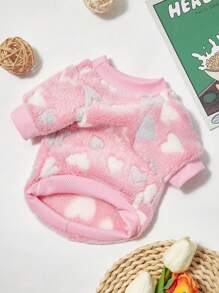 PETSIN 1件宠物猫狗抓绒衫，保暖圆领卫衣，印有心形和星星图案，适用于猫狗 - 彩色 - 查看 2