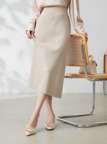 DAZY Solid Color Women Casual Pullover Sweater Mid-Length Skirt,Fall Clothes - Apricot - View 8