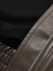 DAZY 秋季新款宽松休闲PU皮女式夹克，秋季女装皮夹克