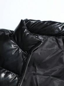 SHEIN SXY Áo vest đệm da PU màu đen cho mùa thu đông thường ngày, áo khoác dày giữ ấm, quần áo khoét lỗ, quần áo mùa đông cho nữ, áo khoác mùa đông cho nữ, nhẹ và thường ngày - màu đen - Xem 7