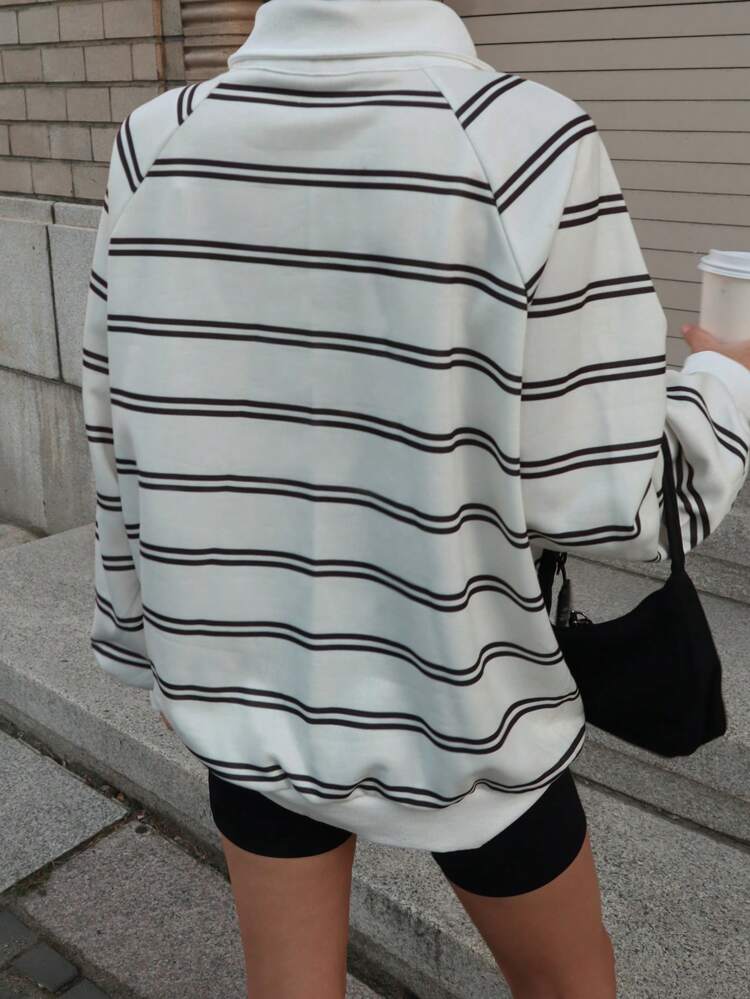 Women Loose Stripe Embroidered Letter Long Sleeve Sweatshirt,Fall Women Clothes