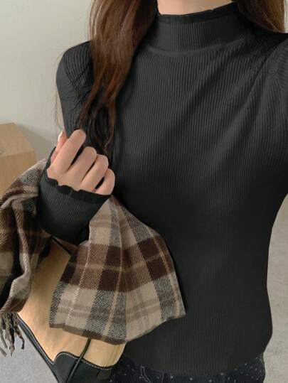 DAZY 女士二合一纯色套头衫，秋季女装高领衫