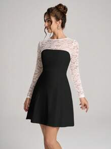 SHEIN Belle 女士正式晚礼服，时尚秋冬宴会聚会名媛优雅日常穿着弹力面料紧腰舞会礼服，婚礼宾客礼服 - 黑色 - 查看 8