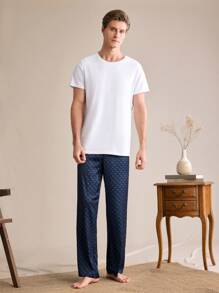 EverLounge All-Over Print Button Casual Versatile Men's Lounge Pants - Blue - View 4