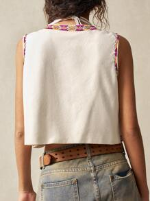 Bohemela Women's Floral Embroidered Casual Sleeveless Jacket, Suitable For Vacation