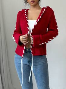 Chiquease Cárdigan con capucha con cordón, de manga larga, informal, para otoño/invierno, ropa de Año Nuevo