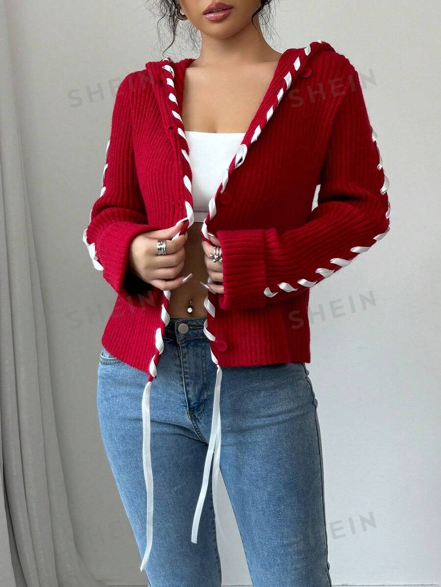 Chiquease Cárdigan con capucha con cordón, de manga larga, informal, para otoño/invierno, ropa de Año Nuevo