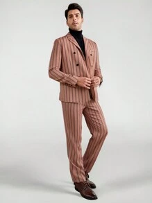 GENTILAND 男士條紋雙排釦編織西裝 - 彩色 - 查看 4