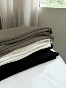 Franclia 新款女士高腰抽绳休闲直筒阔腿裤，保暖内衬厚针织针织长裤