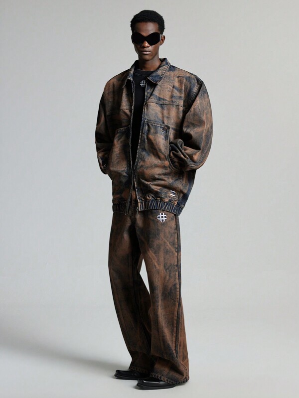 NEON BLANC Herren Streetwear Jacke aus gewebtem Windbrecherstoff mit Denim-Optik und Langarm