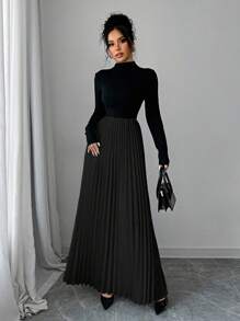 Elenzga Vestido sólido de uso diario, simple y elegante para mujer, atuendo de invierno