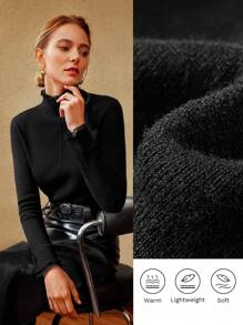 MOTF PREMIUM 100% PURE WOOL LETTUCE TRIM SWEATER - Black - View 2