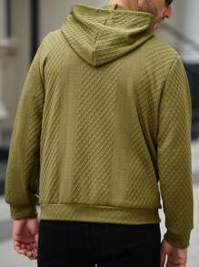 Manfinity CasualCool Men's Casual Solid Color Textured Drawstring Hoodie, Autumn