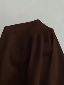 SHEIN EZwear Women's Solid Color Round Neck Long Sleeve Simple Casual Top - Brown - View 8