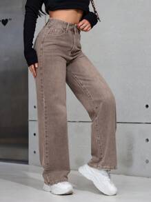 Jeans rectos con efecto desgastado casual