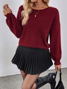 SHEIN Clasi Women's Elegant Open Back Oversized Crew Neck Long Sleeve Sweater, Autumn/Winter Knit Pullover Fall - Burgundy - View 3