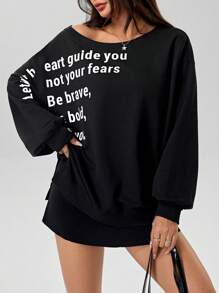 INAWLY New Oversized Casual American Sexy Girl Letter Print Long Sleeve Sweatshirt