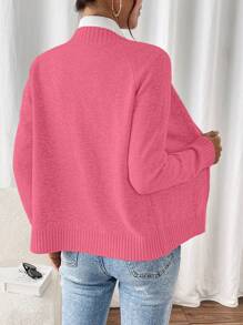 Chiquease 女式纯色插肩袖前拉链休闲开衫，秋冬款 - 西瓜粉 - 查看 2