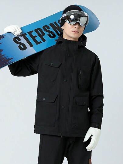 Manfinity Sport Corelite Sudadera con capucha y cremallera de unicolor estilo novio con bolsillos, chaqueta de esquí de invierno para exteriores