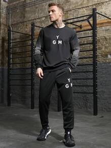 Gym Rark Tuta sportiva da uomo con stampa di lettere, composta da maglia a maniche lunghe con collo rotondo e pantaloni lunghi, adatta per palestra e allenamento - nero - Visualizzare 11