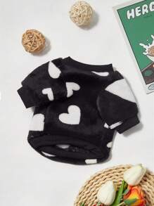 PETSIN 1 Pc Pet Cat Dog Black Fleece Heartrprint Warm Crew Neck Sweatshirt, Fits Both Cats And Dogs - Multicolor - View 2