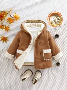 SHEIN Chaqueta con capucha de forro polar suave y adorable para bebé niña, cálida para otoño/invierno