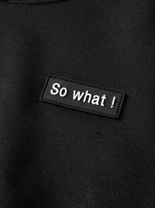 SHEIN Leap Crew Tween Girls Cropped Sweatshirt, Casual Street Style Graphic Decor, Drawstring Hem Design, Black Solid Color, Suitable For Autumn/Winter - Black - View 4