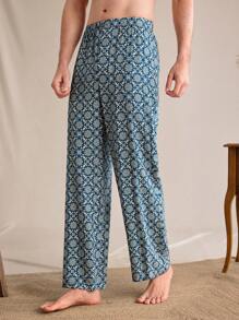 SHEIN EverLounge Pantalones casuales sueltos y rectos con estampado floral para hombre, pantalón de estar en casa