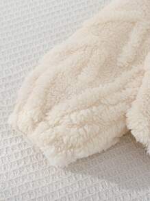 SHEIN Baby Girls Plush Zip-Up Top With Embroidery Pants Set, Thicker Fabric For Autumn/Winter, Suitable For Outdoor Activities And Casual Wear