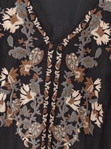 EMERY ROSE Women Floral Embroidery V-Neck Patchwork Lace Trim Dress