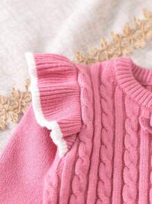 Sweater Pullover Anak Perempuan dengan Hiasan Ruffle di Bagian Bawah, Atasan Rajut dengan Pita Lucu, Lembut & Nyaman, Hangat, Cocok untuk Sehari-hari, Santai, Jalan-jalan, Bepergian, Sekolah - Dusty Pink - View 4