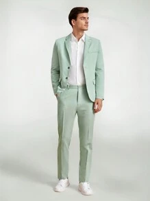 Mainfolk Men Single Breasted Blazer & Tailored Pants - Mint Green - View 3