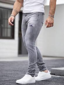 Manfinity Roughcore Men's Distressed Slim Fit Denim Jeans - Grey - View 6